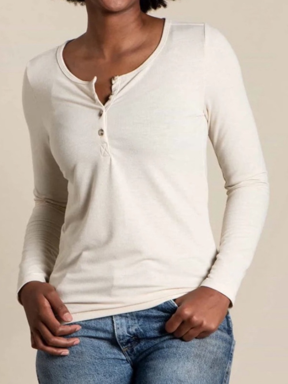 Toad&Co Piru Long Sleeve Henley Ecru Off White Cream Ribbed Top NWOT Size Medium